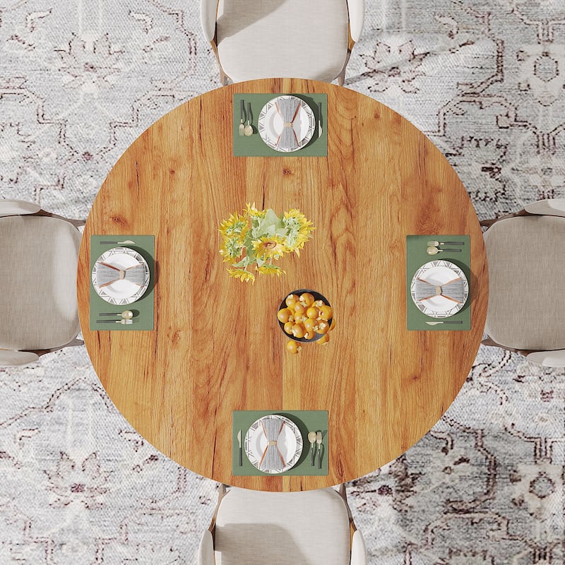 47-Inch Round Dining Table for 4-6 People, Farmhouse Wood Kitchen Table - 47.24"D x 47.24"W x 29.92"H