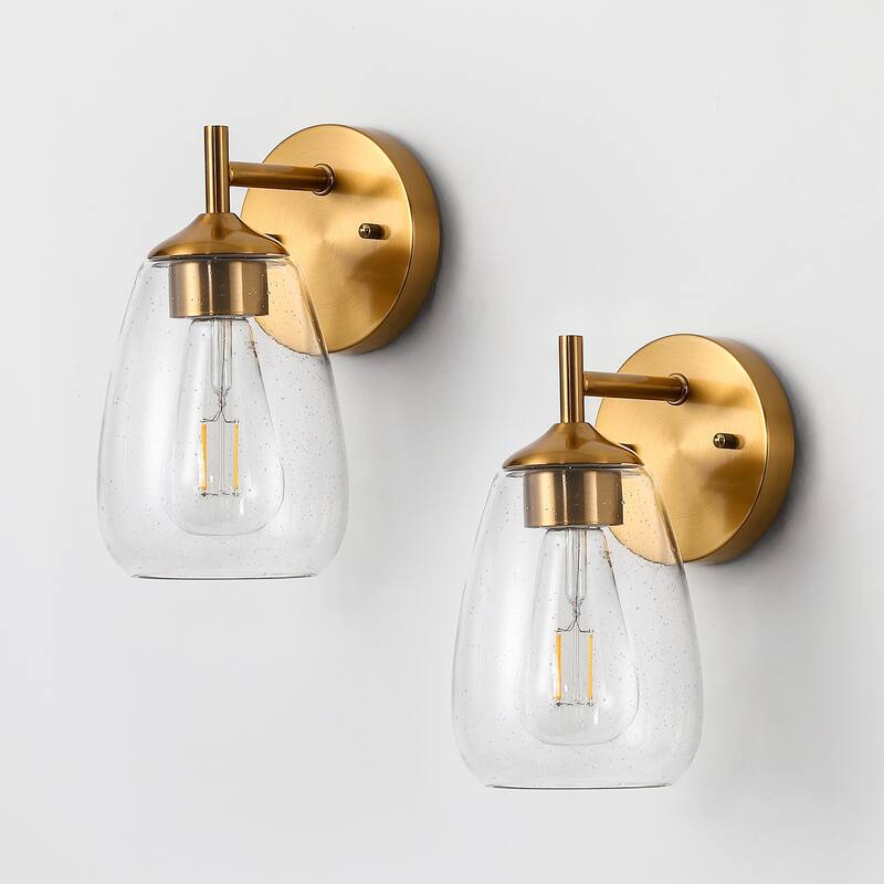 1-light Clear Glass Shade Wall Sconces For Bathroom, Living Room（set Of 2)