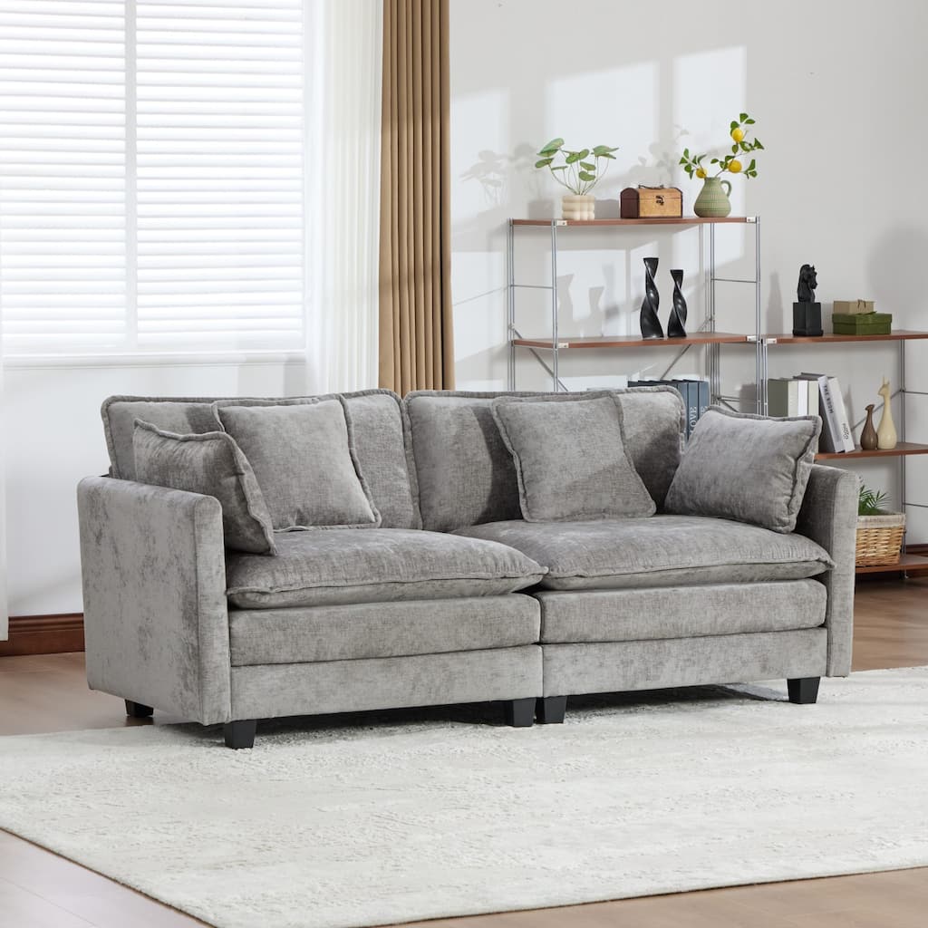 Roomfitters Large Upholstered Sofa Loveseat with Plush Cushions and Pillows, Modern Cloud Couch for Living Room