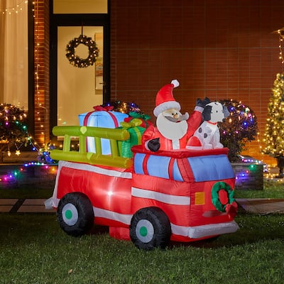 Glitzhome 7FT LED Lighted Inflatable Santa in Truck Decor