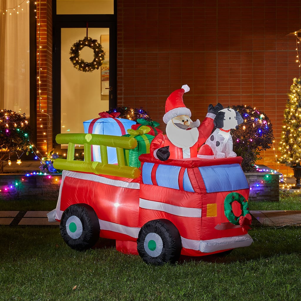 Glitzhome 7FT LED Lighted Inflatable Santa in Truck Decor