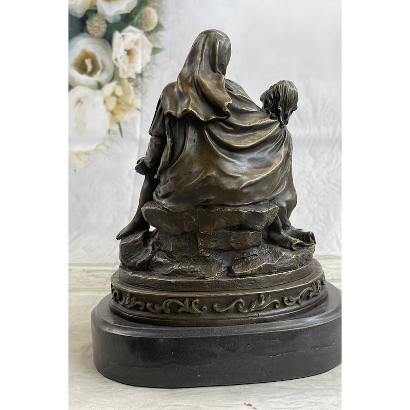 La Pieta By Michelangelo Bronze Sculpture Statue Miniature Replica On Marble Base