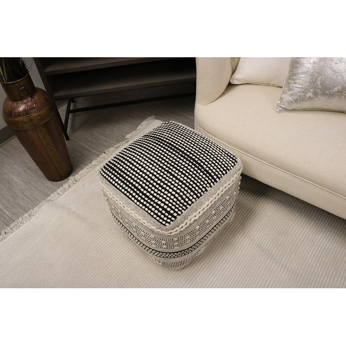 Home&Manor Lucca Cotton Cube Pouf