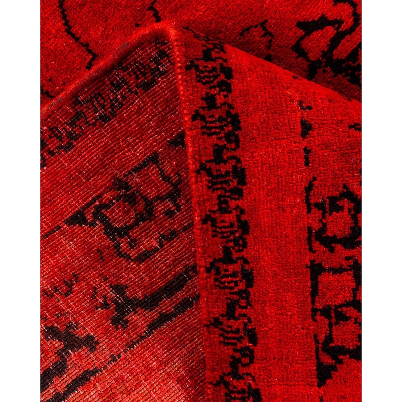 Overton Hand Knotted Wool Vintage Inspired Modern Contemporary Overdyed Red Runner Rug - 2' 8" x 3' 10"