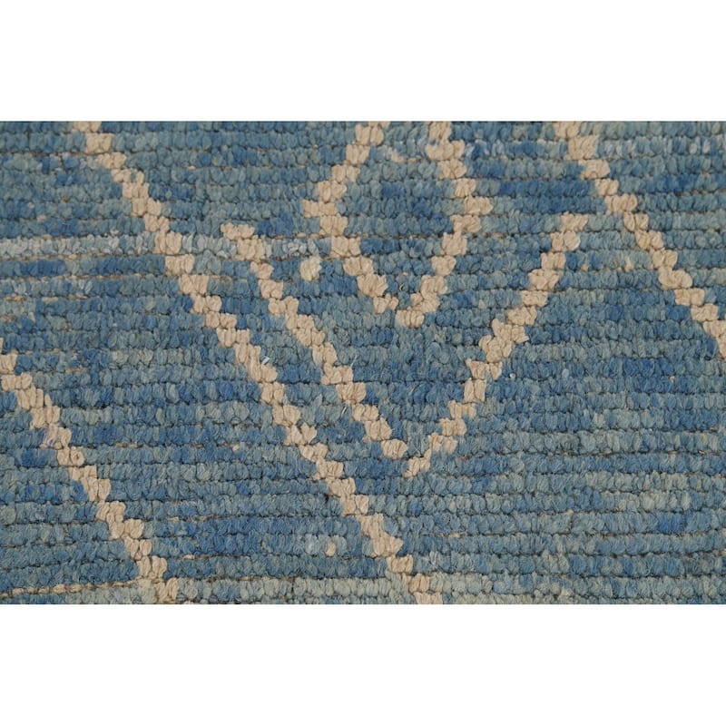 Moroccan Rug Hand-Knotted Blue Abstract Wool Carpet - 7'2"x 10'11"