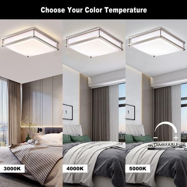 Modern Brushed Nickel Ceiling Light - 2-Light Dimmable Semi-Flush Mount With Square Lattice Shade