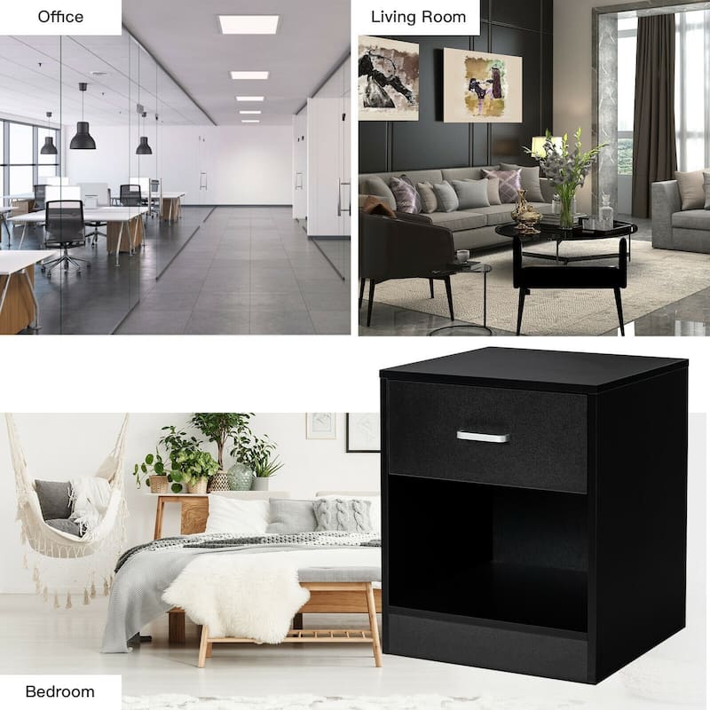 Modern Nightstand with Storage Drawer and Cabinet