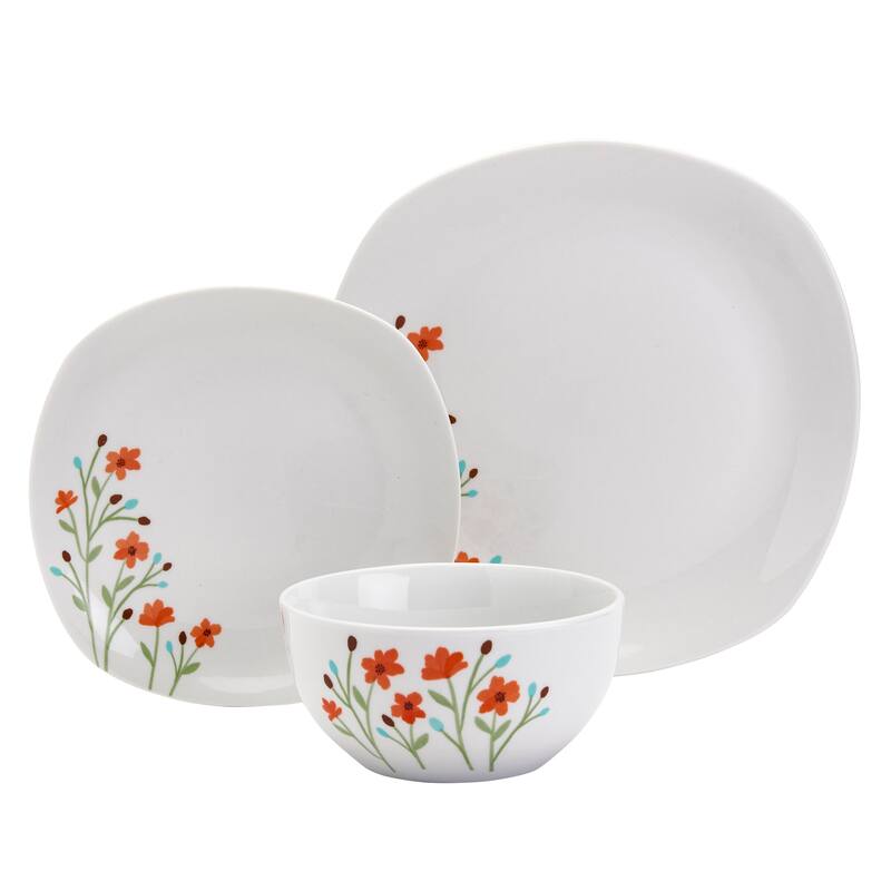 Tabletops Gallery Caroline 12 Piece Floral White Porcelain Dinnerware Set- Service for 4