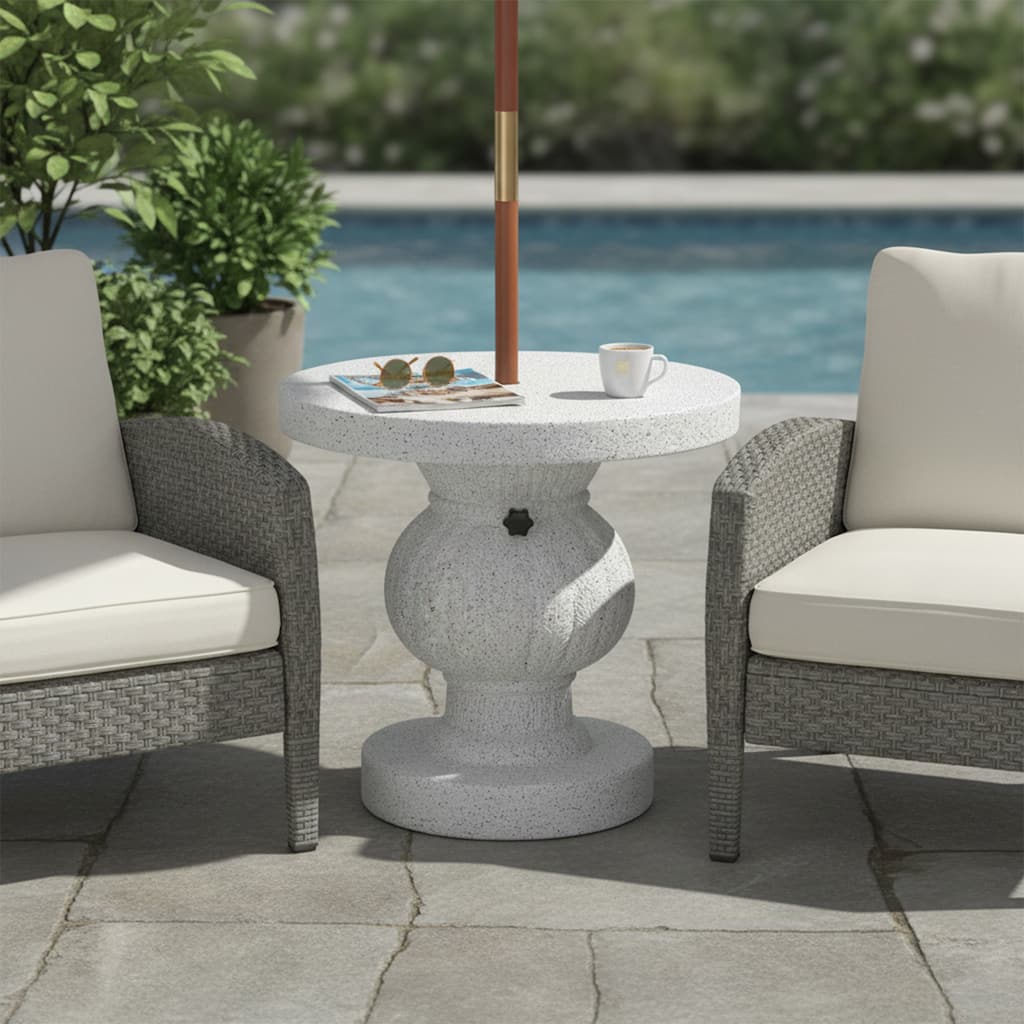 Roomfitters Berra Outdoor Patio Side Table Umbrella Base with Sand Filling Design, Vintage White Marble Finish
