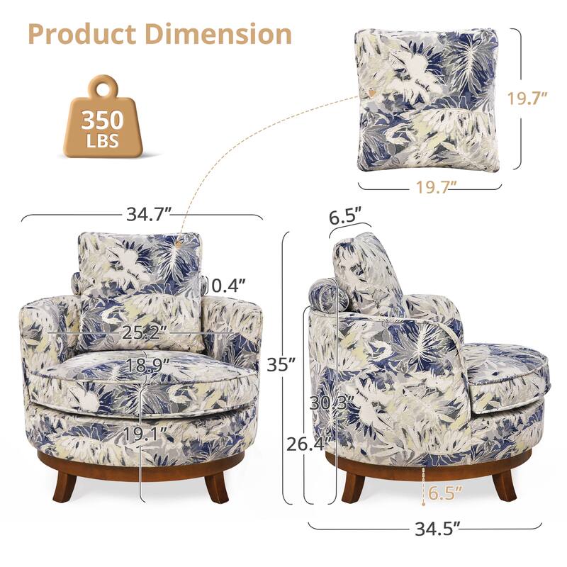 Modern Set of 2 Chenille Wooden Swivel Barrel Chair Upholstered Ergonomic Design
