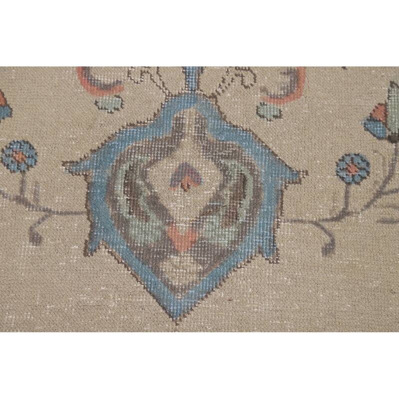Geometric Beige Tabriz Persian Area Rug Hand-Knotted Wool Carpet - 9'8"x 13'4"