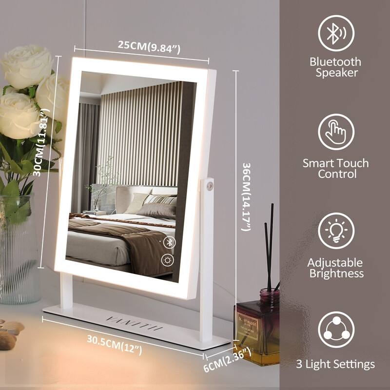 Hollywood Makeup Vanity Mirror With LED Light Strip Bluetooth Speaker Adjustable Color Cute Makeup Tools - N/A