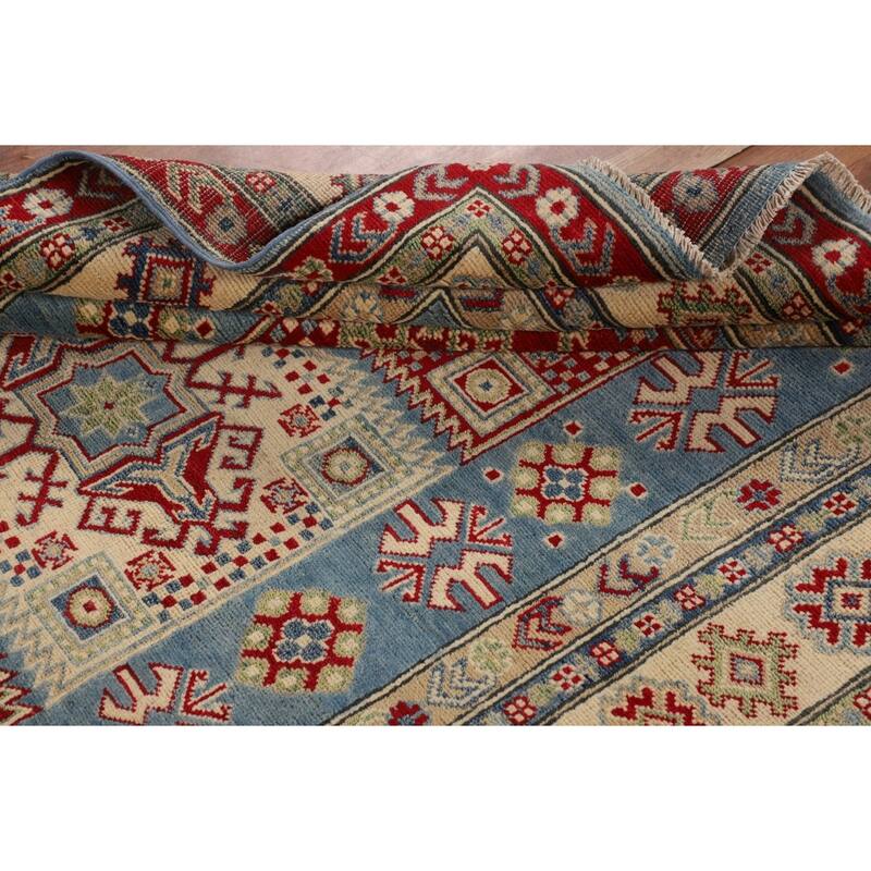 Blue Kazak Oriental Area Rug Handmade Floral Wool Carpet - 4'11" x 6'10"