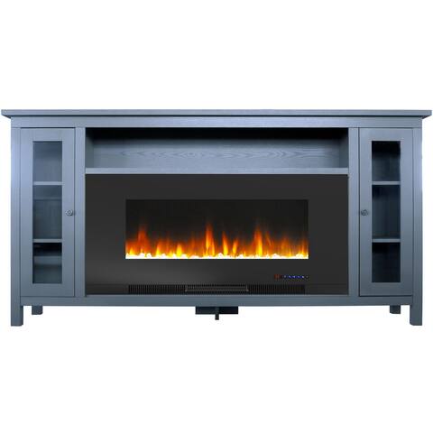 Hanover Brighton Electric Fireplace TV Stand and Color-Changing LED Heater Insert with Crystal Rock Display, Slate Blue