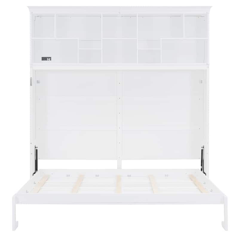 Queen Murphy Wall Bed with Top Shelves and USB Charging Port