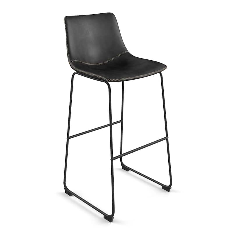 Petra Bar Height Stools (Set of 2) - Black Vegan Leather / Black