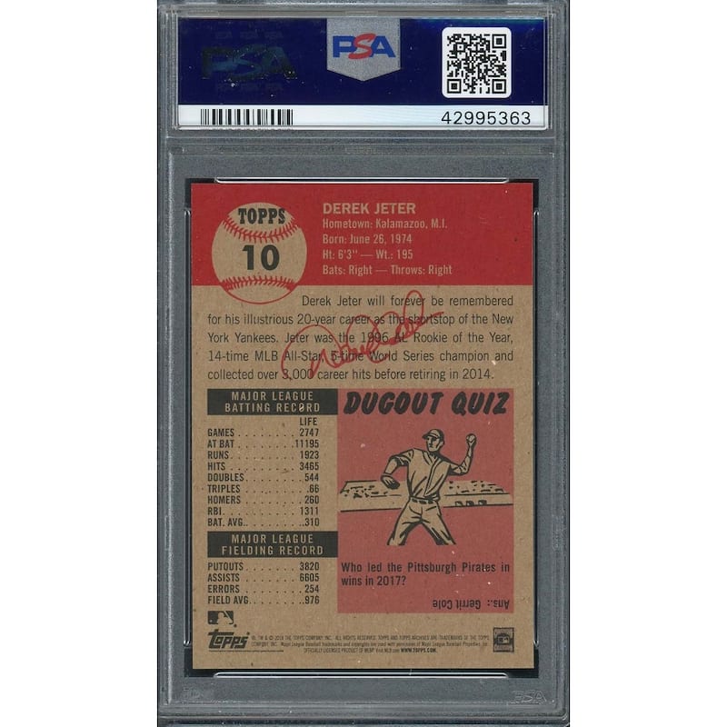 Derek Jeter 2018 Topps Living Baseball Card #10 Graded PSA 10 GEM MINT - 8'6" x 11'6"