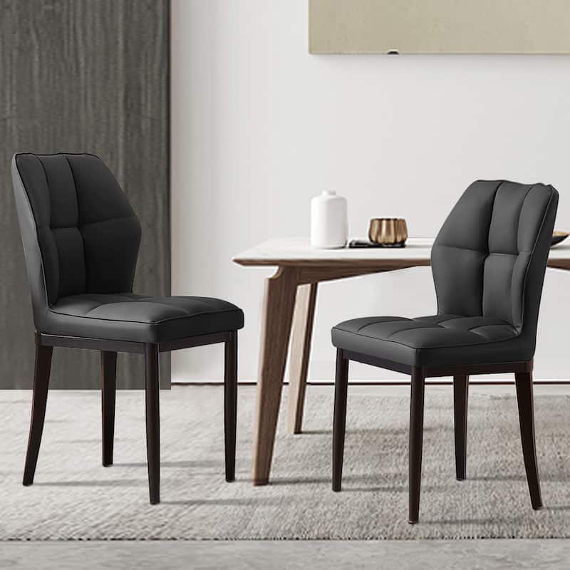 Checkered Faux Leather Upholstered Dining Chairs, Set of 2/4 - 33.7"H x 17.4"W x 17.4"D - Set of 2 - Black