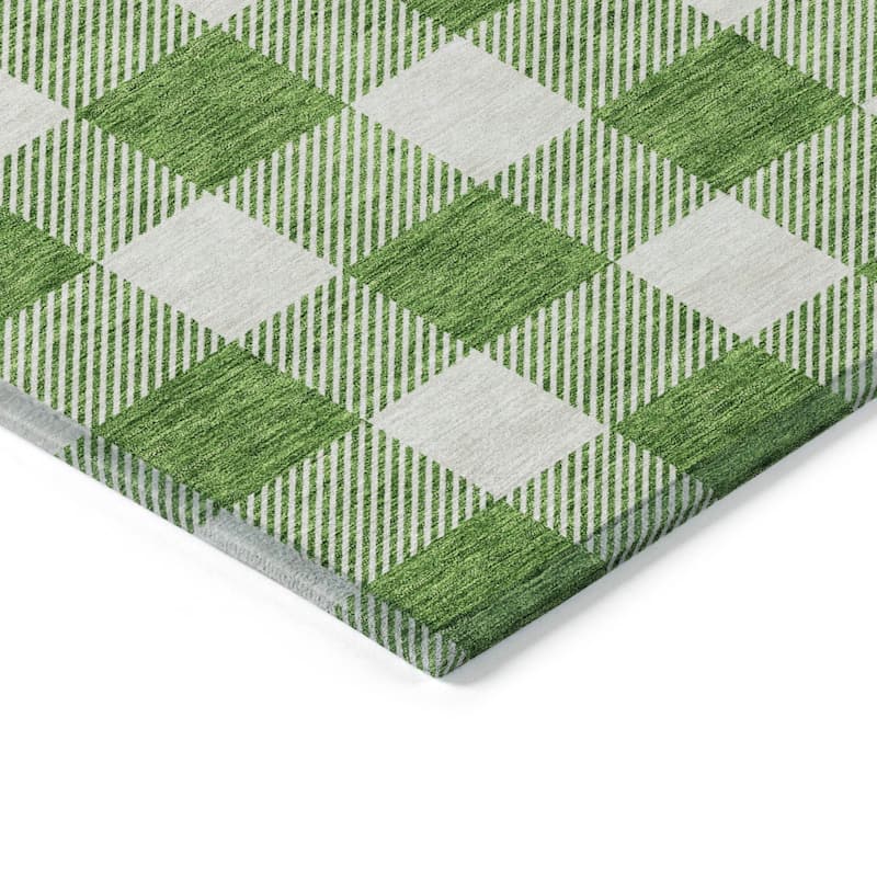 Machine Washable Indoor/ Outdoor Chantille Plaid Rug
