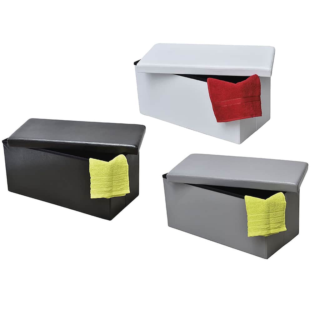2 in 1 Folding Storage Ottoman Bench Faux Leather