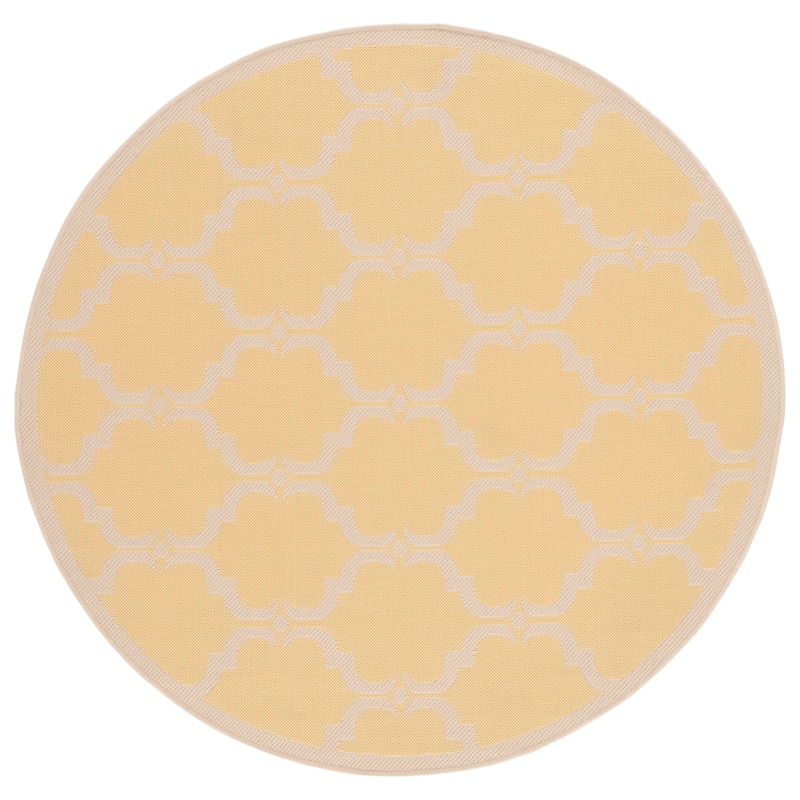 SAFAVIEH Courtyard Rozina Indoor/ Outdoor Waterproof Patio Backyard Rug - 5'3" Round - Yellow/Beige