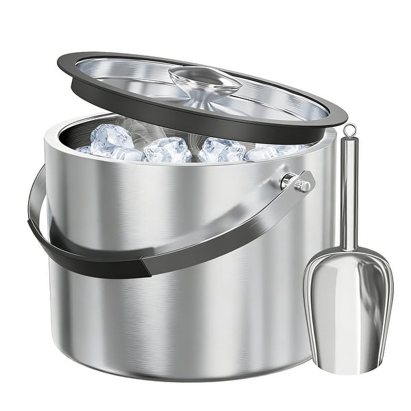 3L Double Wall Stainless Steel Ice Bucket with Lid & Scoop, Insulated Ice Pail, Portable Bar Wine Chiller