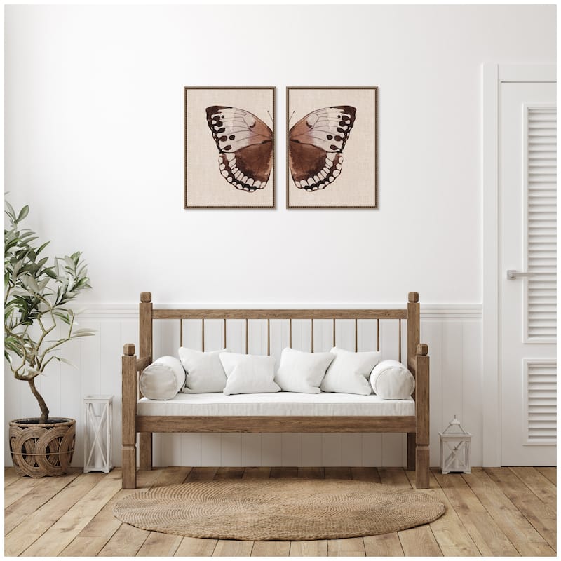 Kate and Laurel Sylvie Retro Butterfly Watercolor - 2 Piece Framed Canvas Art Set by The Creative Bunch Studio