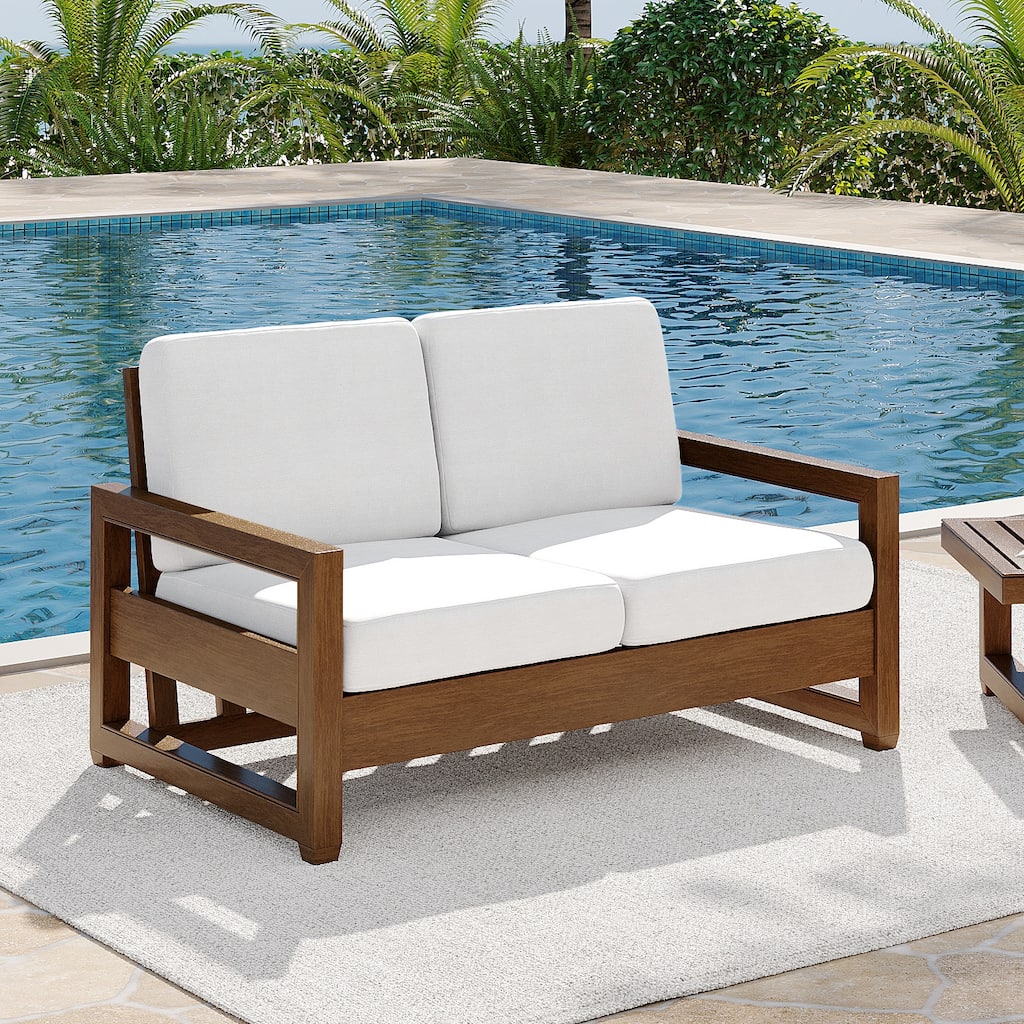 Teak Patio Wood Loveseat club chair with Cushions