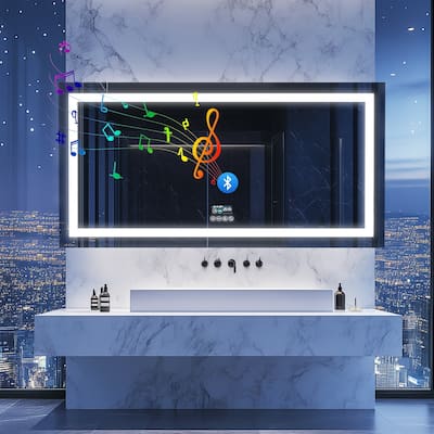 56"x28" Large Bluetooth Lighted Bathroom Mirror LED with Lights Date and Time Bluetooth Music Speaker