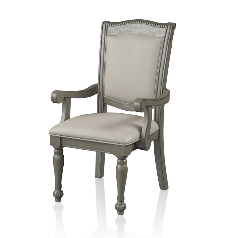 Tima Traditional Grey Faux leather Padded Dining Arm Chairs by Furniture of America (Set of 2)