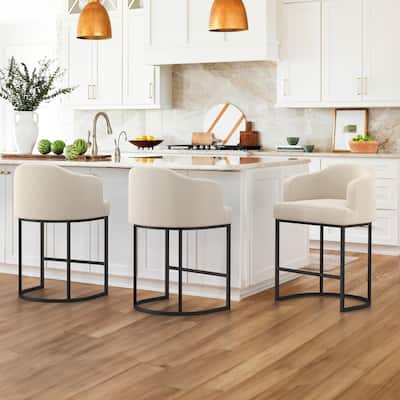 26 in. Counter Height Fabric Upholstered Low Back Bar Stool Modern Kitchen Island Stool with Black Metal Frame
