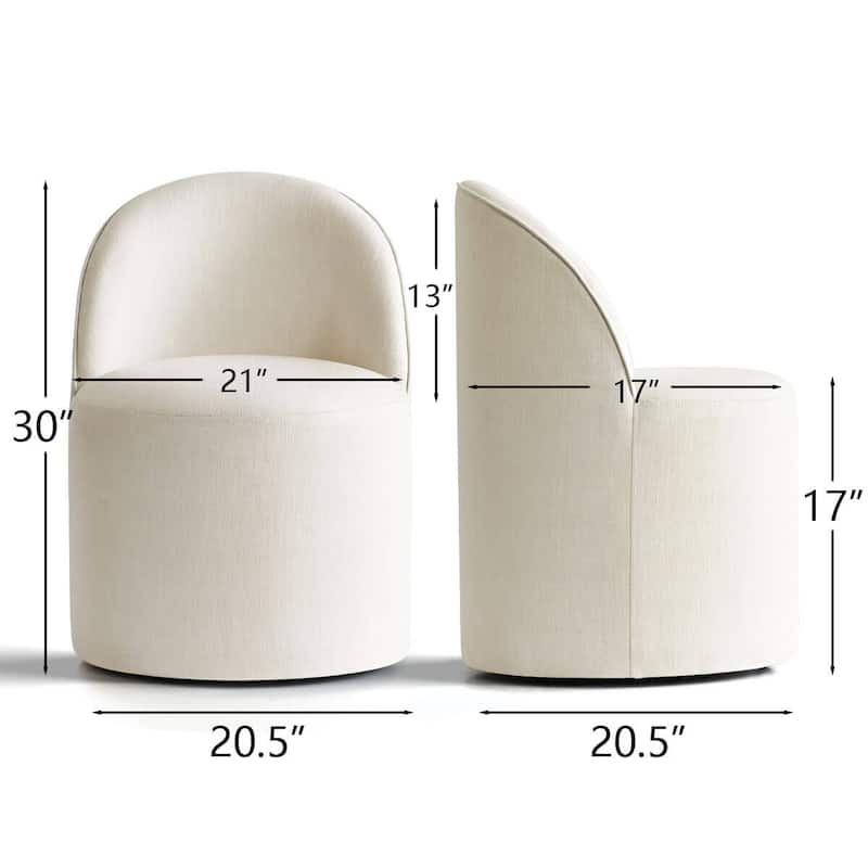 Linen Rolling Upholstered Dining Chair with Wheels (Set of 2)