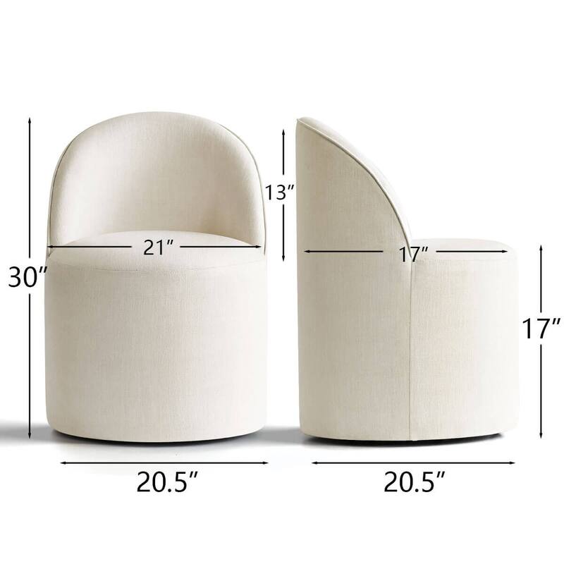 Upholstered Barrel Linen Dining Chair with Casters(Set of 4)