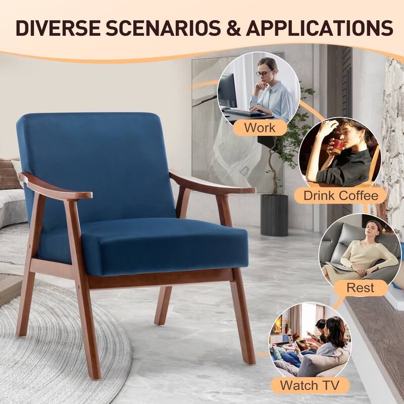 Mid-Century Modern Accent Chair with Solid Wood Frame, Set of 1