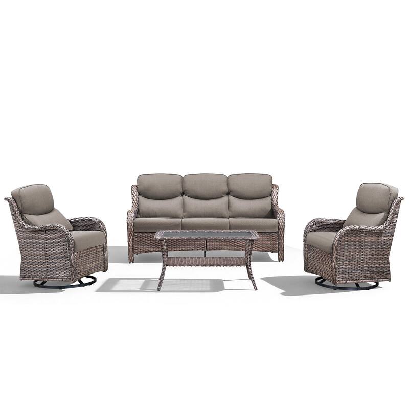 Meyreso 4-Piece Wicker Outdoor Patio Conversation Set with 5-Inch Thick Olefin Cushions