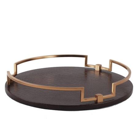 Shop G Home Collection Luxury Brown Leather Round Decorative Tray