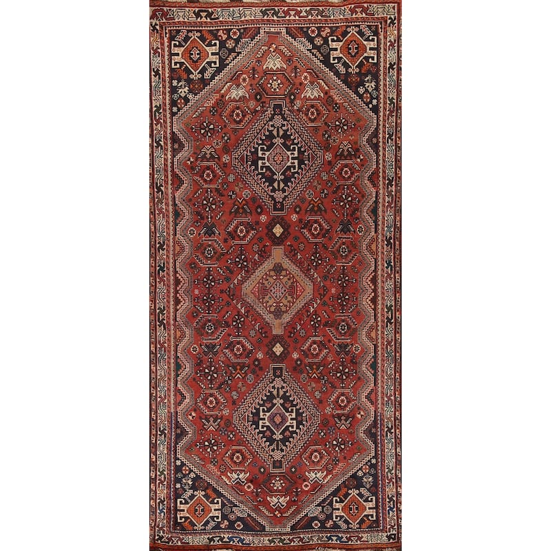 Vegetable Dye Shiraz Persian Vintage Runner Rug Handmade Wool Carpet - 3'6"x 8'11"