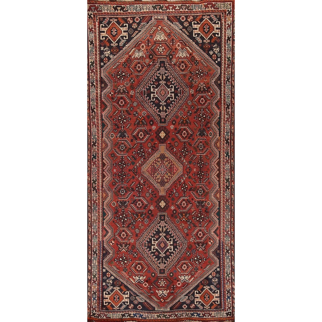 Vegetable Dye Shiraz Persian Vintage Runner Rug Handmade Wool Carpet - 3'6"x 8'11"