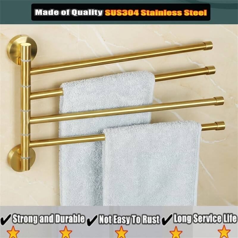 Folding Hand Towel Bar 4 Bars Arm Towel Holder Towel Hanger for Bathroom Wall Mount