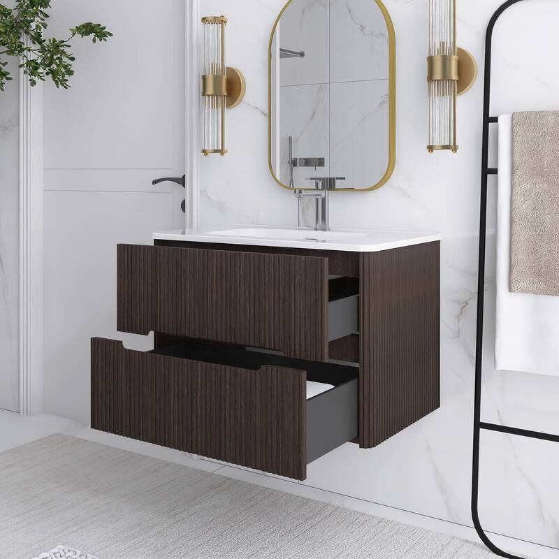 Floating Bathroom Vanity Integrated White Ceramic Sink