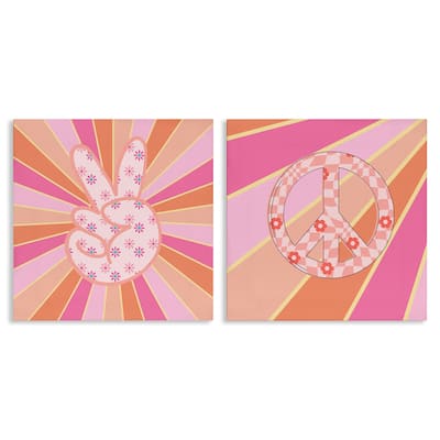 Stupell Groovy Peace Symbols on Stripes Canvas Wall Art Design By Jesse Keith (Set of 2)