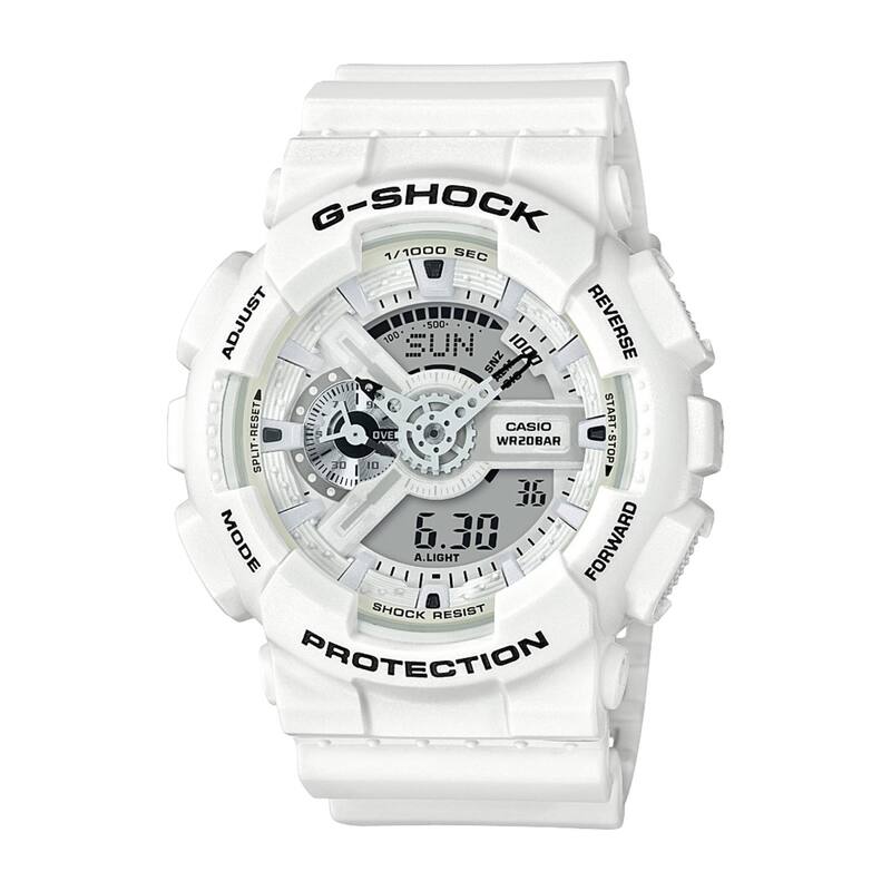 GA-110MW-7A Men's G-Shock Analog & Digital Resin Strap Watch, White