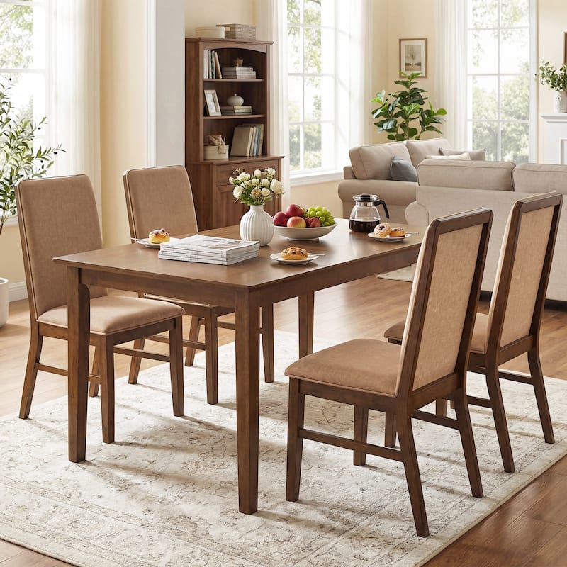 Gymax Upholstered Dining Chairs Set of 4 w/ Solid Rubber Wood Legs for