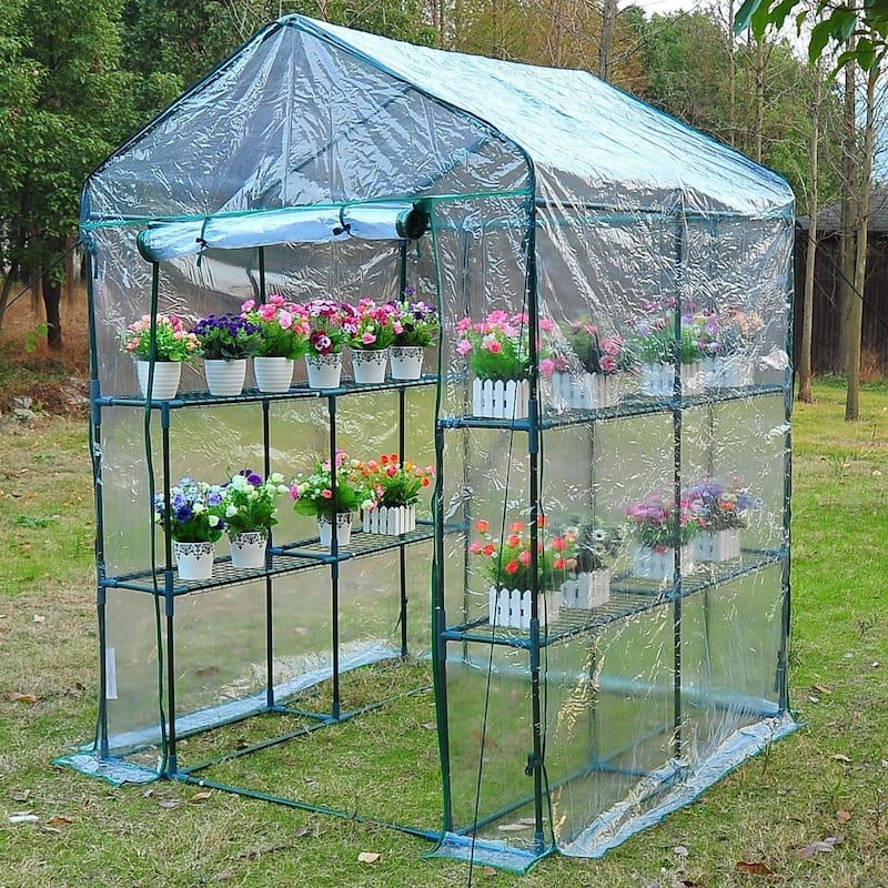 Outsunny PE Cover/ Steel Frame Outdoor Greenhouse Kit with 8 Shelves - Green
