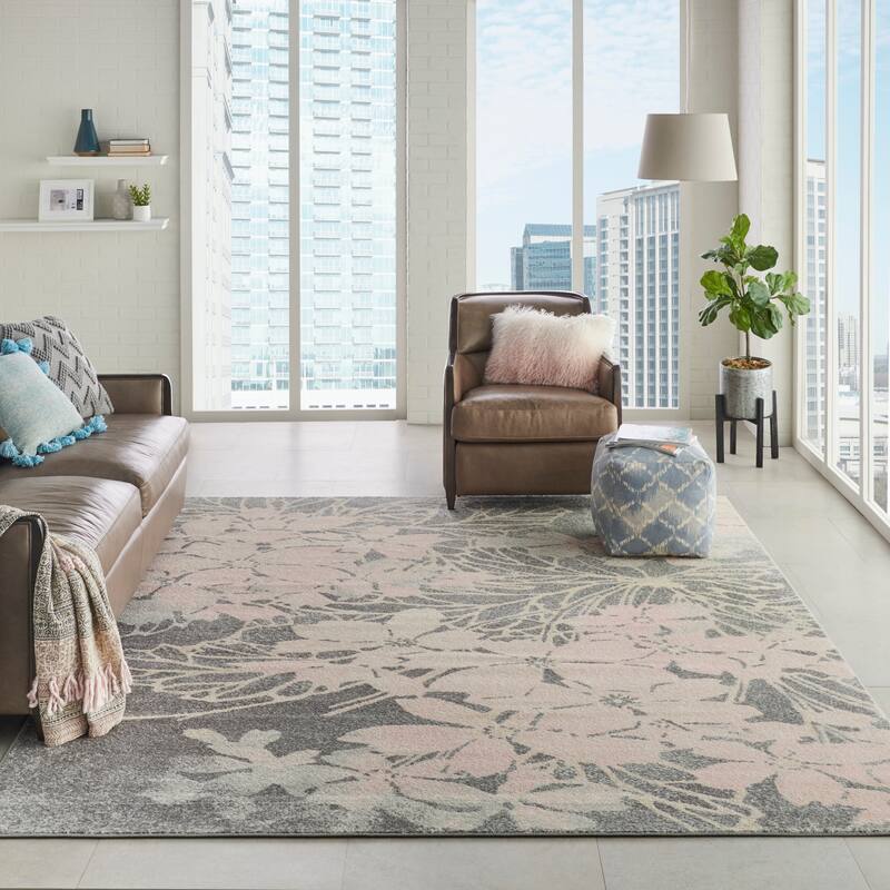 Nourison Tranquil Contemporary Abstract Floral Area Rug - 8' x 10' - Taupe/Pink - Runner/Rectangle