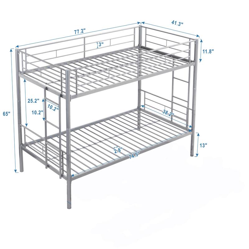 Modern Metal Twin Over Twin Bunk Bed with Sturdy Steel Frame, No Box Spring Needed, 250/350 LBS Capacity