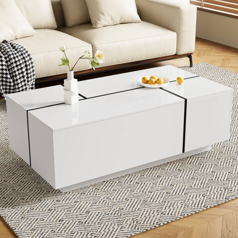 47.2''-72.7'' Extendable Coffee Table, Multi-Functional Coffee Table with High-Gloss Finish