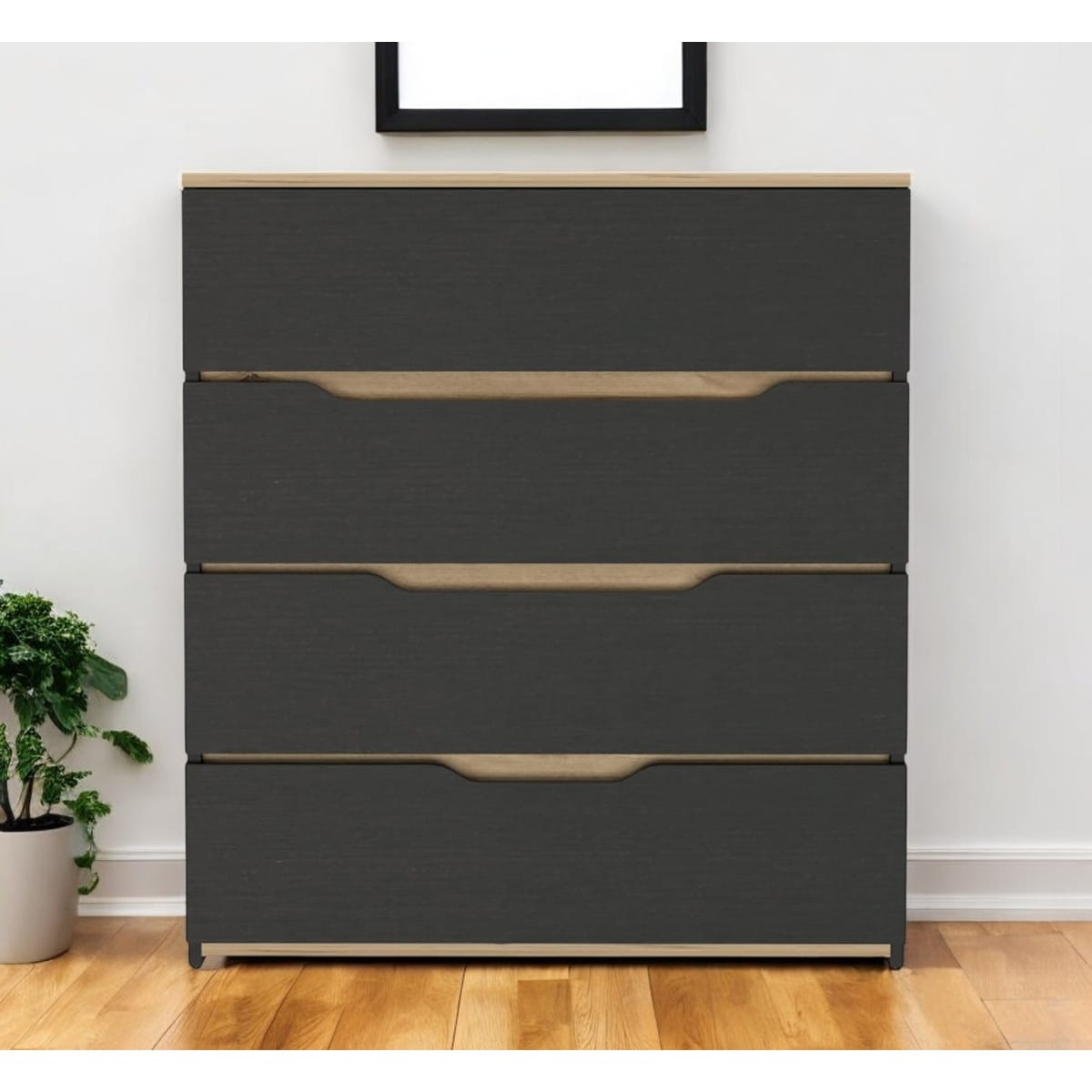 HomeRoots 32" Natural And Black Four Drawer Dresser