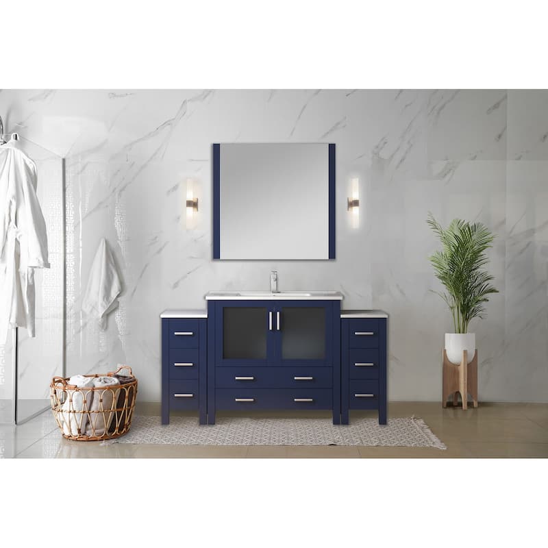Volez Double Bath Vanity with Side Cabinet and White Ceramic Top