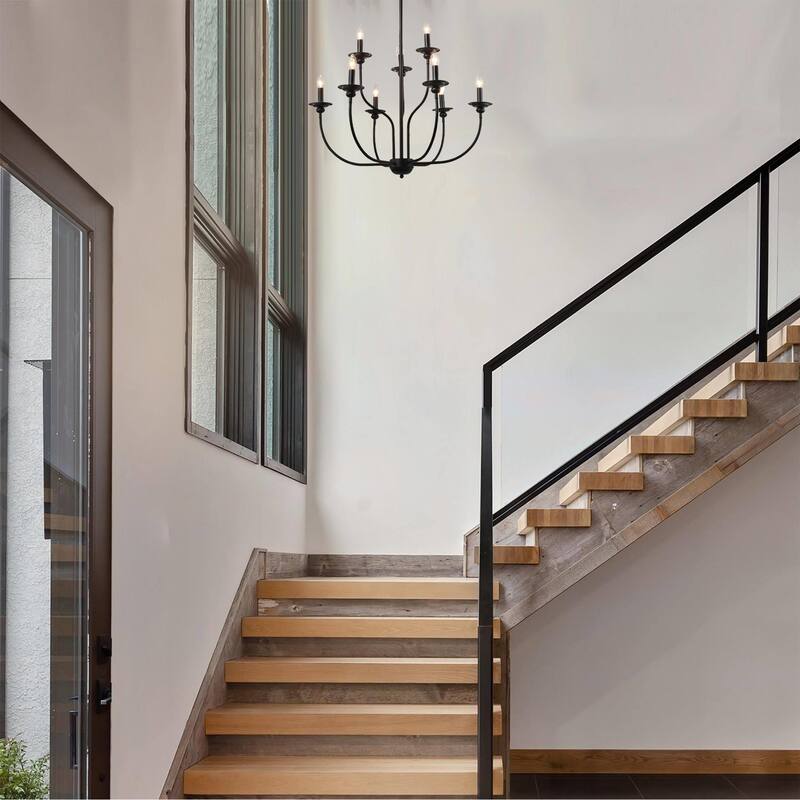 Modern Farmhouse 9-Light Black Chandelier Classic Tierd Lights for Dining Room